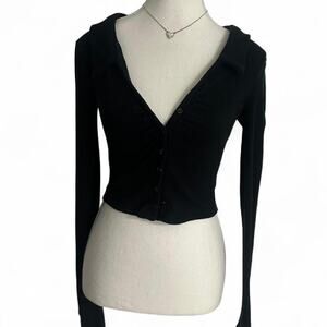 Out From Under Pacsun Fitted Button Up Black Collard Long Sleeve Size Small